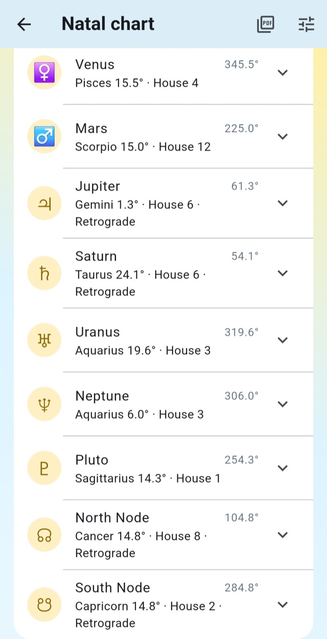 SoulMap planetary details screen